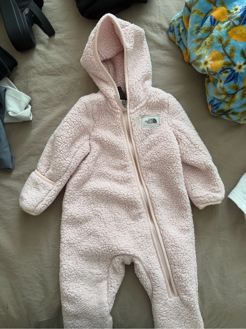 The North Face Light Pink Sherpa Hooded Infant One-Piece